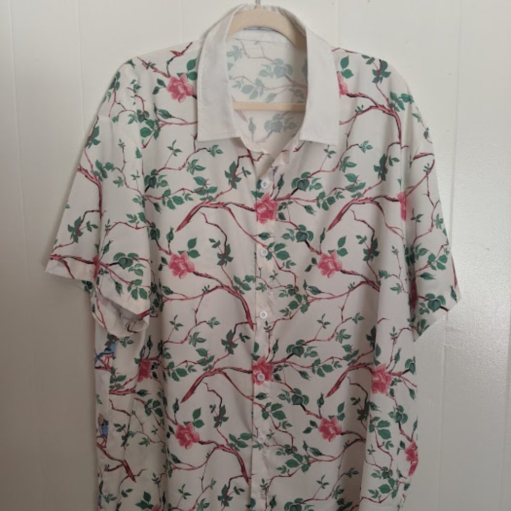 Misslook Men's Plus Floral Birds Short Sleeve Shirt. Size 3XL.